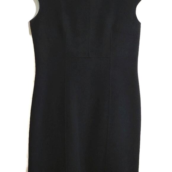 Faconnable Wool Cashmere V Neck Short Sleeve Black Midi Sheath Dress Size 14 - Picture 4 of 15